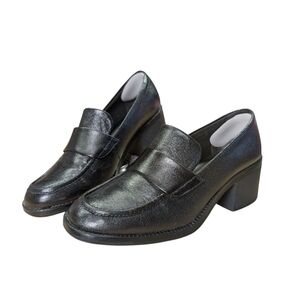 Baretraps Accord Women's 10m 2" Chunky Heeled Penny Loafers Shiny Black Like New